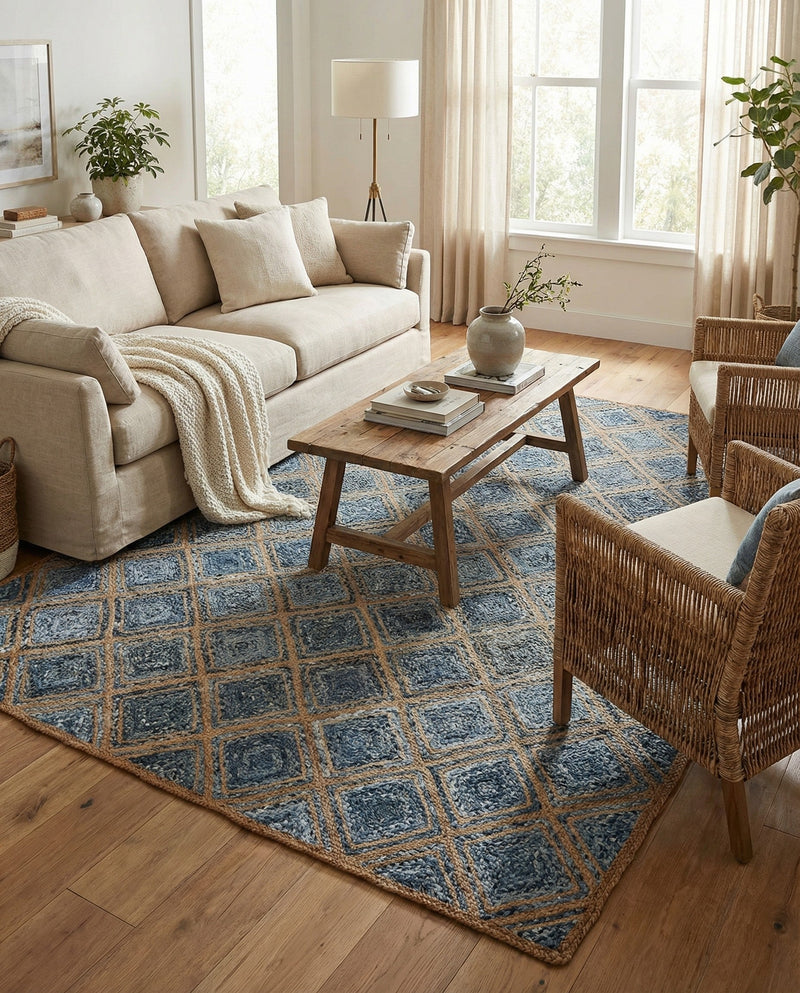 Woven Seaside Jute Collection Area Rug - Marina Rectangle Blue  lifestyle 17