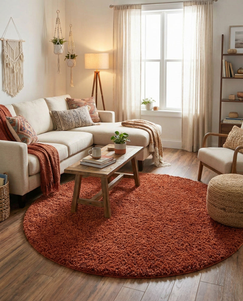 Plush Oasis Collection Area Rug - Serenity (Terracotta) Round Terracotta  lifestyle 35