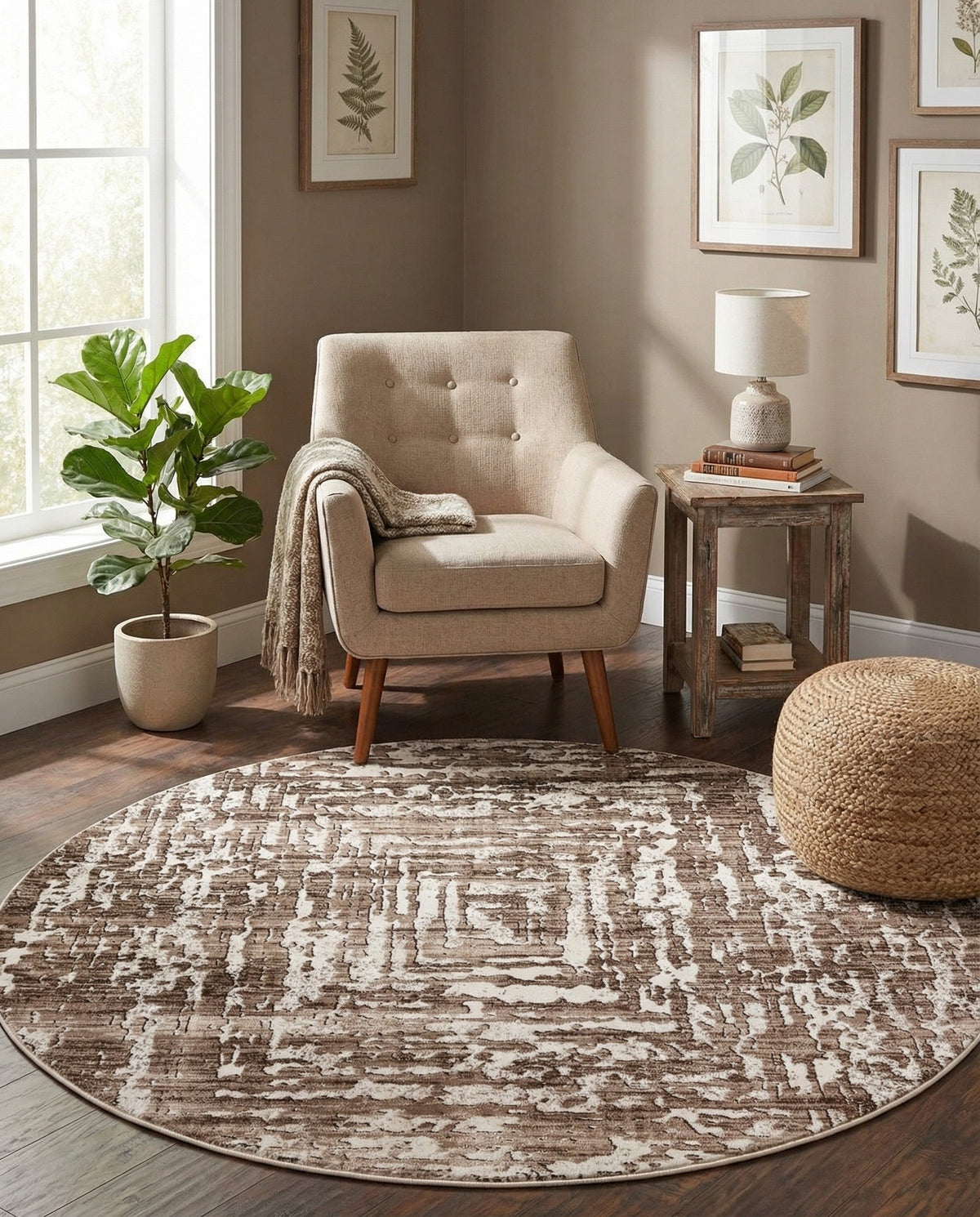 Sanctuary Retreat Collection Area Rug -  Asylum Round Chocolate Brown  lifestyle 157