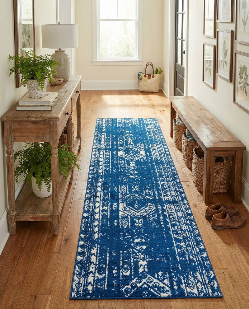 Brighton Stripes Collection Area Rug - Sussex (Navy Blue) Runner Navy Blue  lifestyle 63