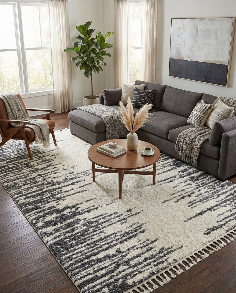 Tranquil Tides Shag Collection Area Rug - Marina Rectangle White  lifestyle 14