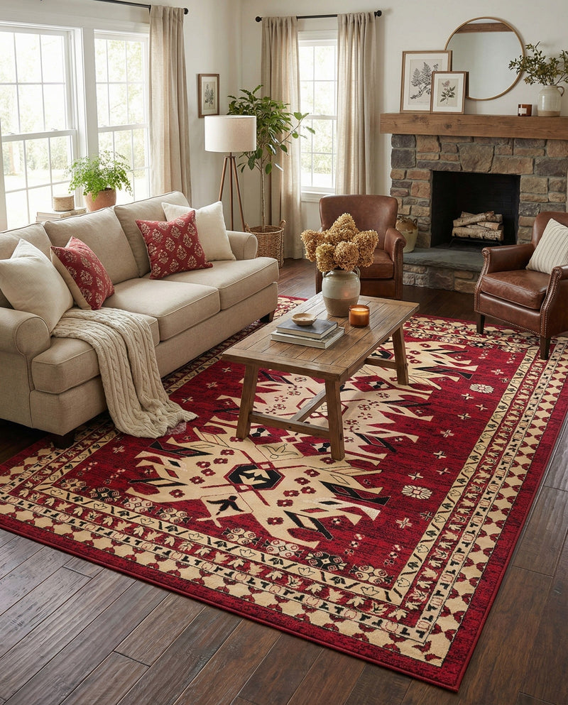 Tabriz Tapestries Collection Area Rug - Azerbaijan (Red) Rectangle Red  lifestyle 14
