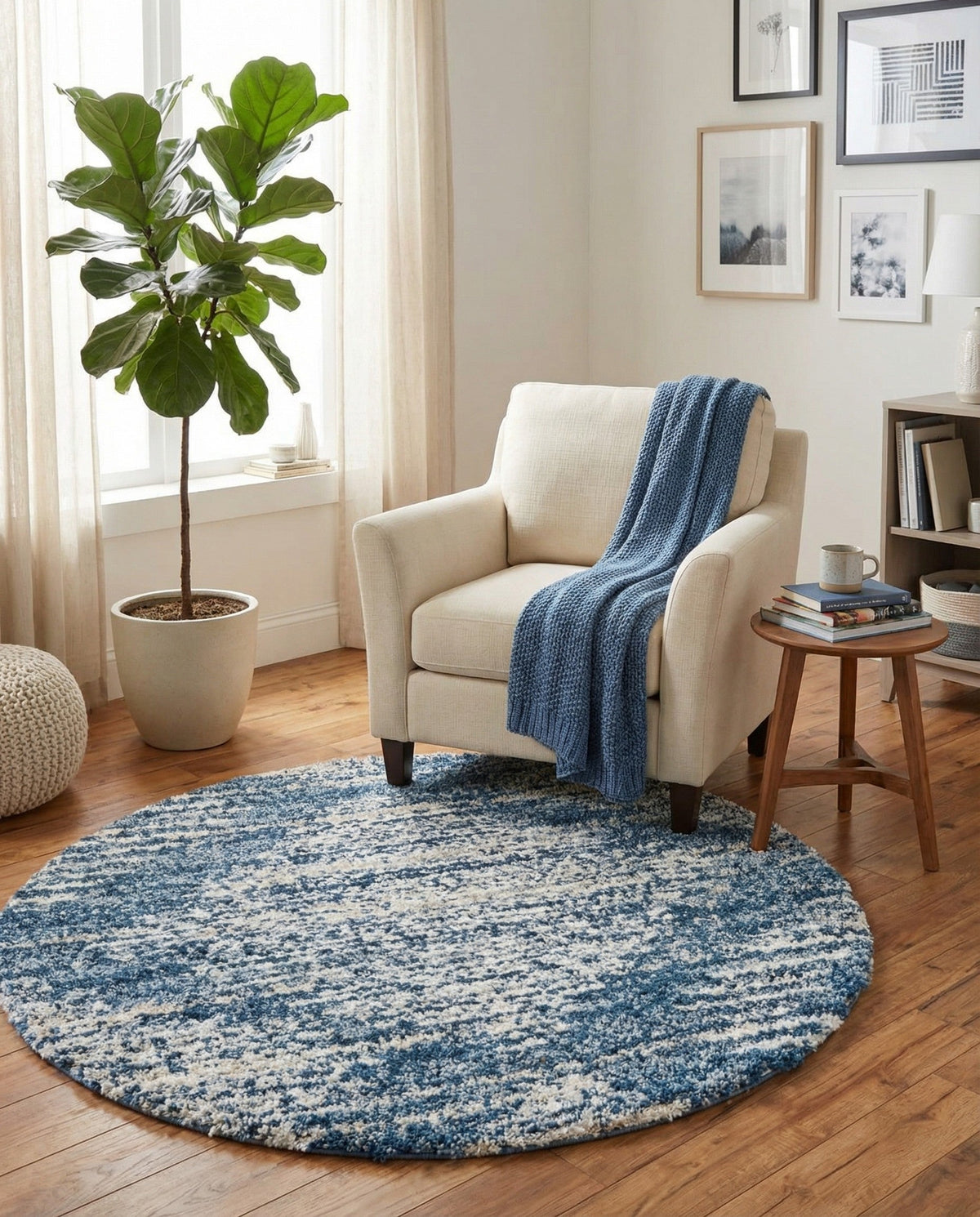 Tranquil Tides Shag Collection Area Rug -  Azure Round Blue  lifestyle 87