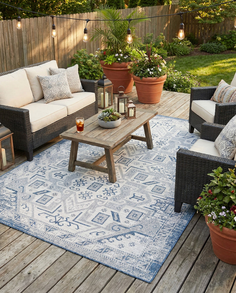 Tribal Terrace Treasures Collection Area Rug - Mayan Marina (Blue) Rectangle Blue  lifestyle 25