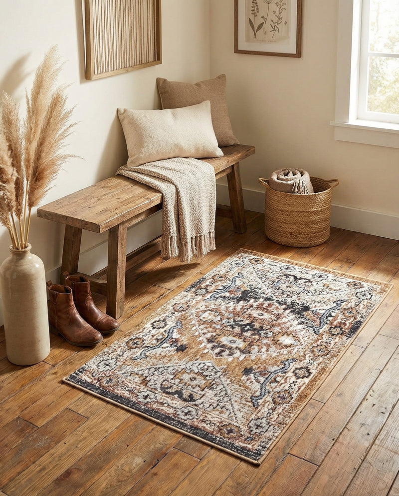 Desert Modern Eco Rug Series Collection Area Rug -  Navajo Rectangle Khaki Gray  lifestyle 6