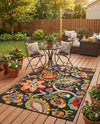 Outdoor Marrakesh Collection Area Rug - Fes Rectangle Multi Black  lifestyle 40