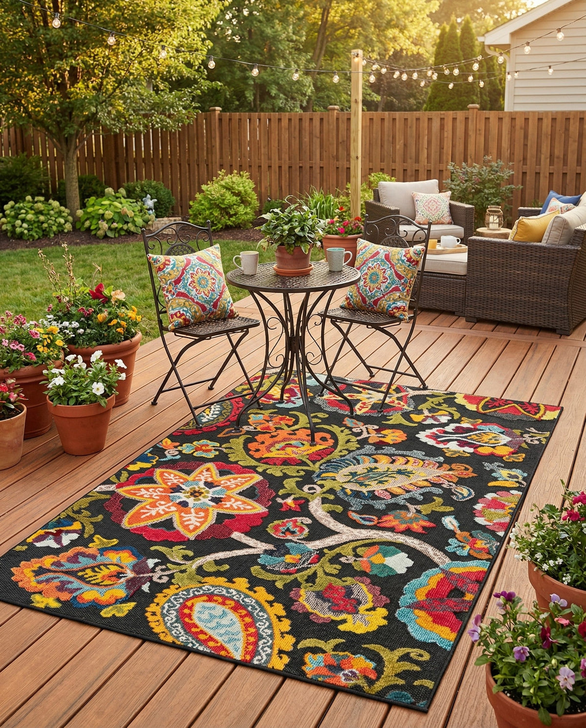 Outdoor Marrakesh Collection Area Rug - Fes Rectangle Multi Black  lifestyle 40