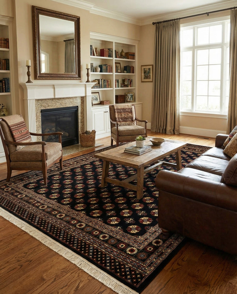 Samarkand Elegance Collection Area Rug -  Margilan (Black) Rectangle Black  lifestyle 11