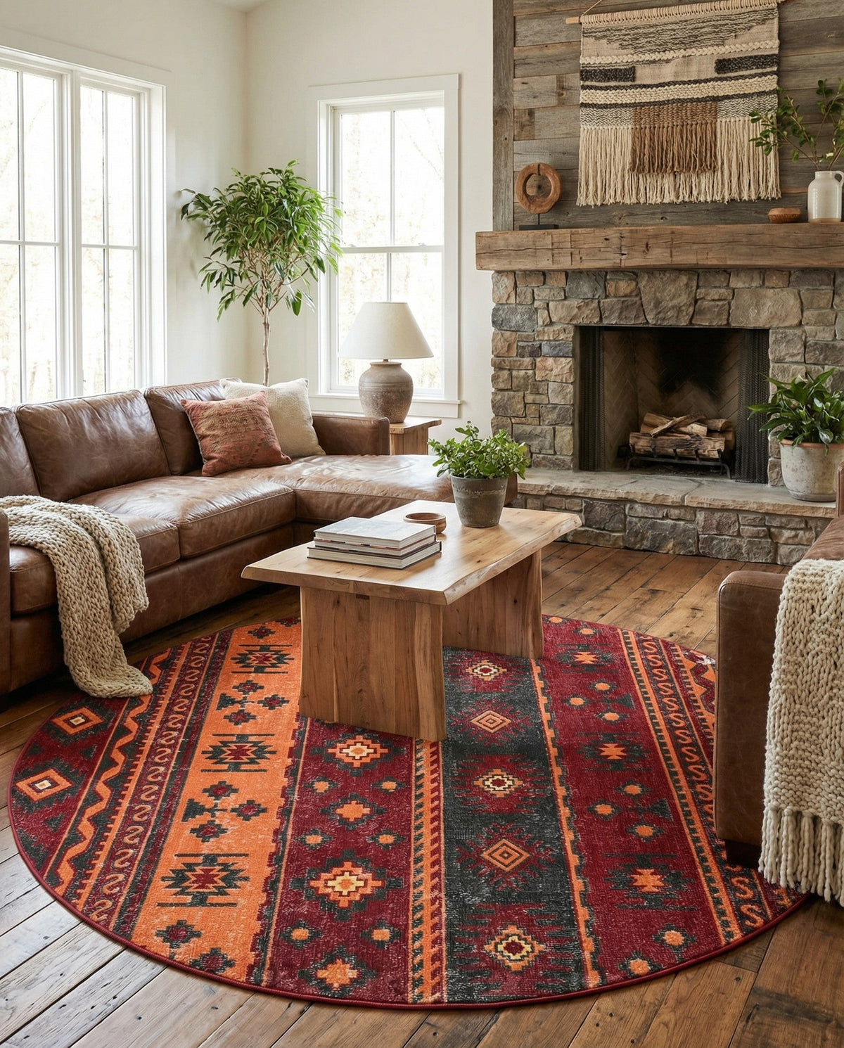 Geneva Terrace Collection Area Rug - Montreux Round Rust Red  lifestyle 175