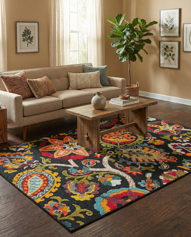 Outdoor Marrakesh Collection Area Rug - Fes Rectangle Multi Black  lifestyle 41