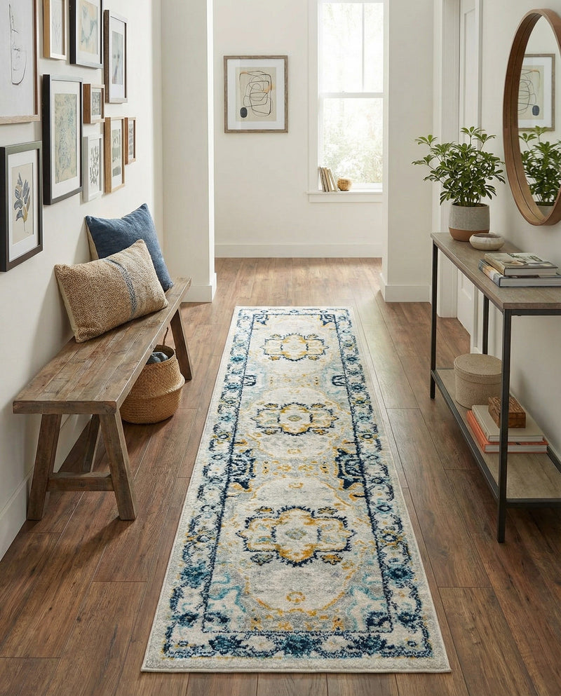 Parisian Elegance Collection Area Rug - Versailles (Gray) Runner Gray  lifestyle 71