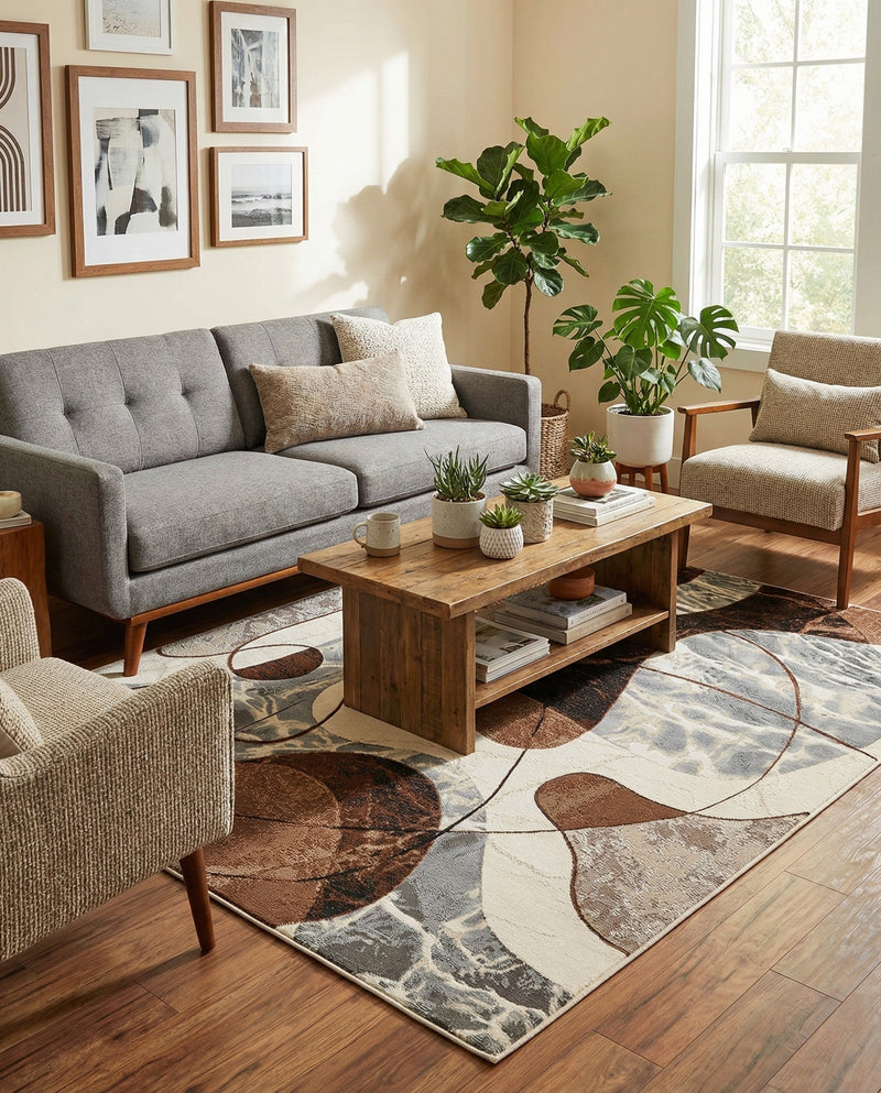 Urban Terrace Collection Area Rug -  Garden Rectangle Brown and White  lifestyle 9