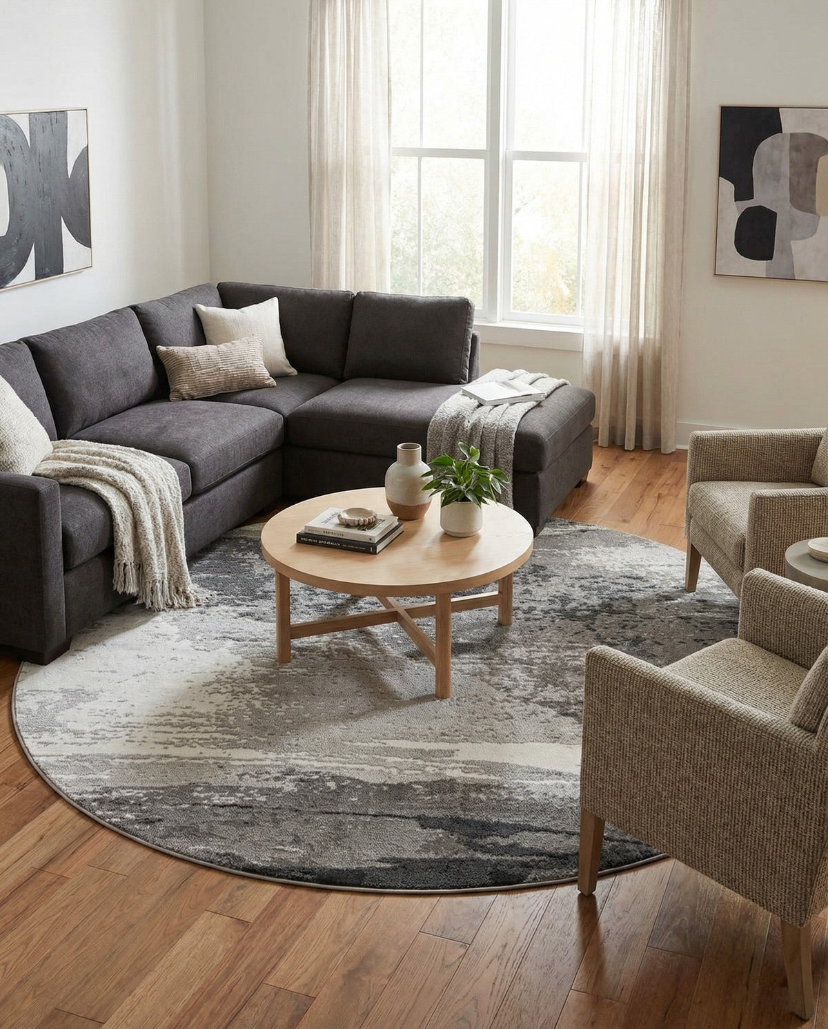 Copenhagen Edge Collection Area Rug - Nyhavn Round Black  lifestyle 129