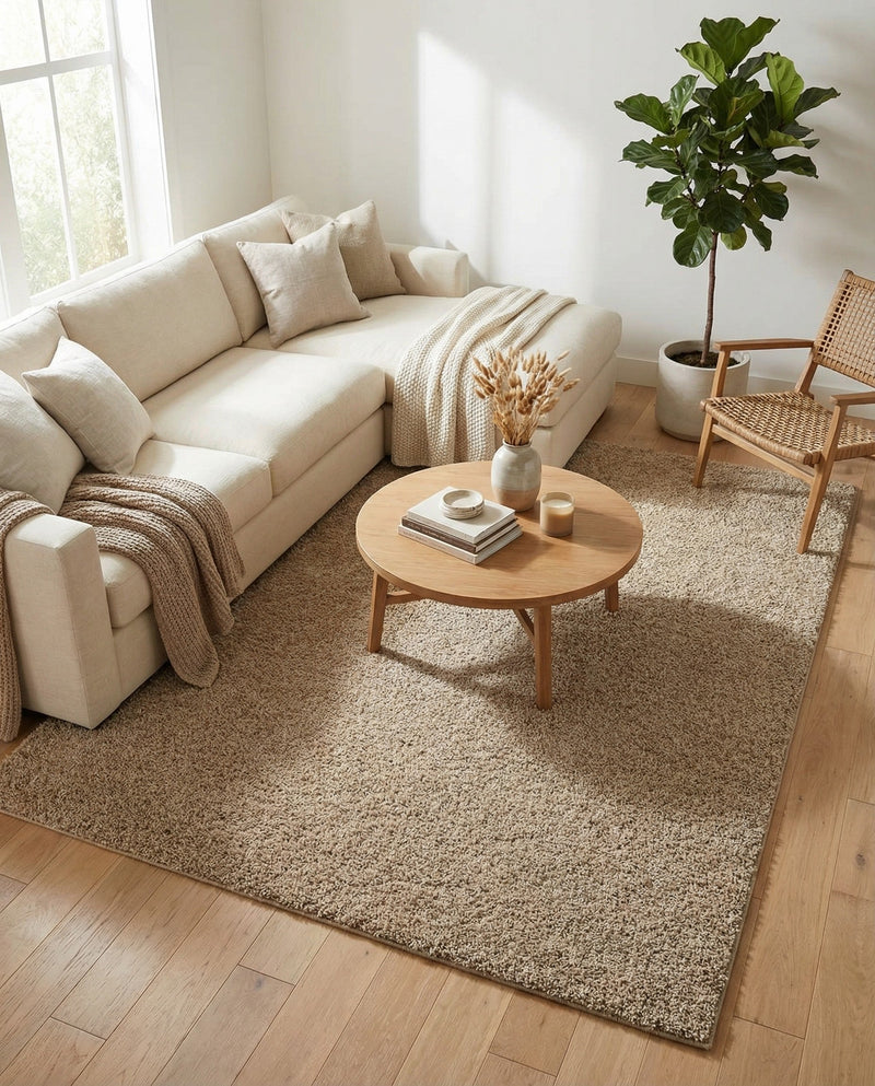 Cozy Comfort Shag Collection Area Rug - Haven (Khaki) Rectangle Khaki  lifestyle 10