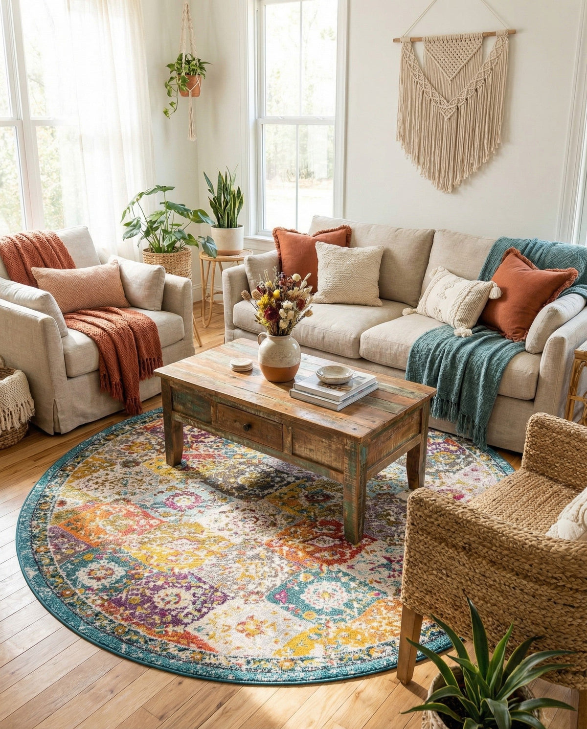 Brighton Terrace Collection Area Rug -  Rottingdean (Multi) Round Multi  lifestyle 99