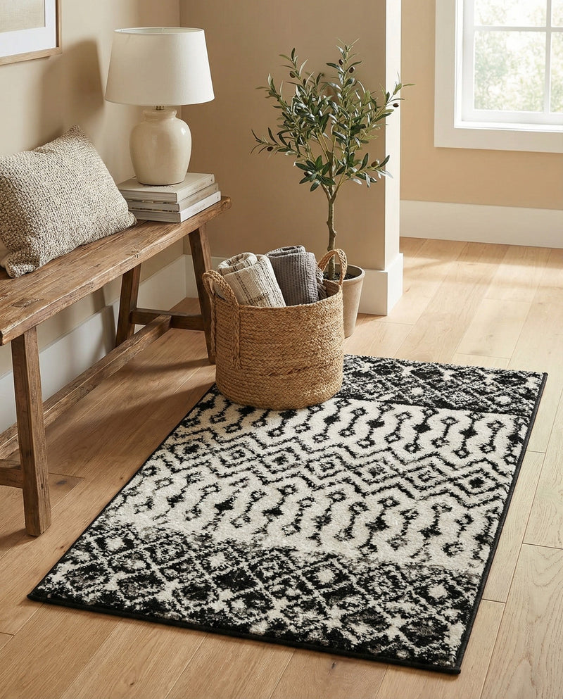 Mediterranean Lattice Collection Area Rug -  Casablanca (Black and White) Rectangle Black and White  lifestyle 4