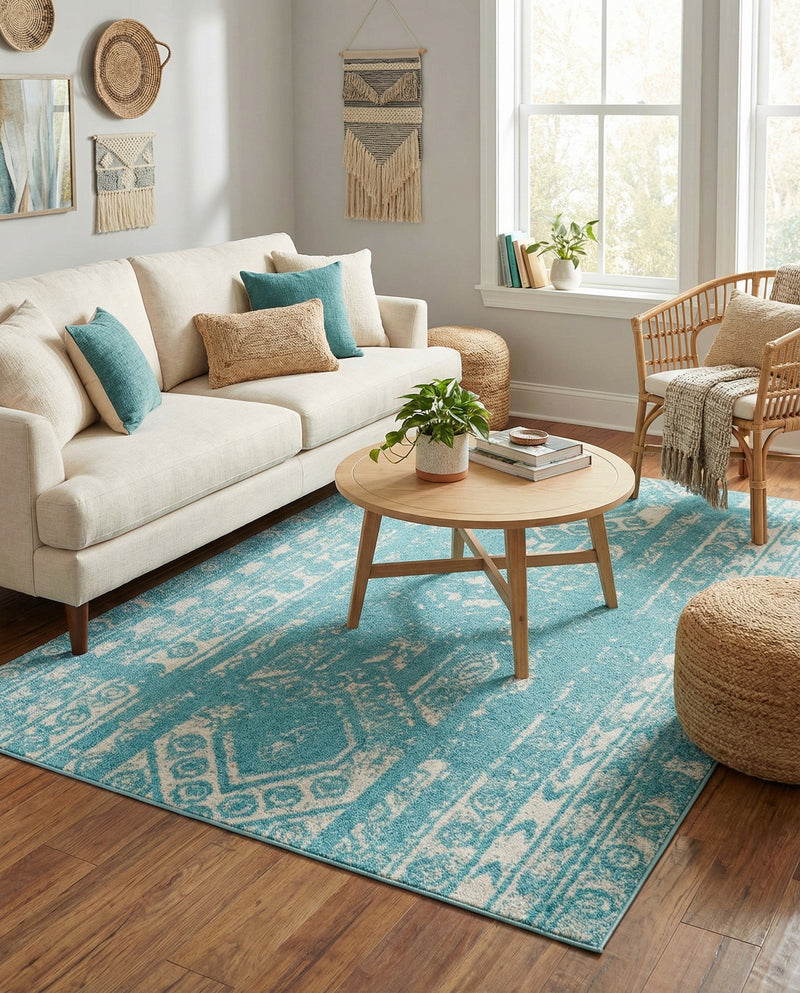 Brighton Stripes Collection Area Rug - Sussex (Light Blue) Rectangle Light Blue  lifestyle 16