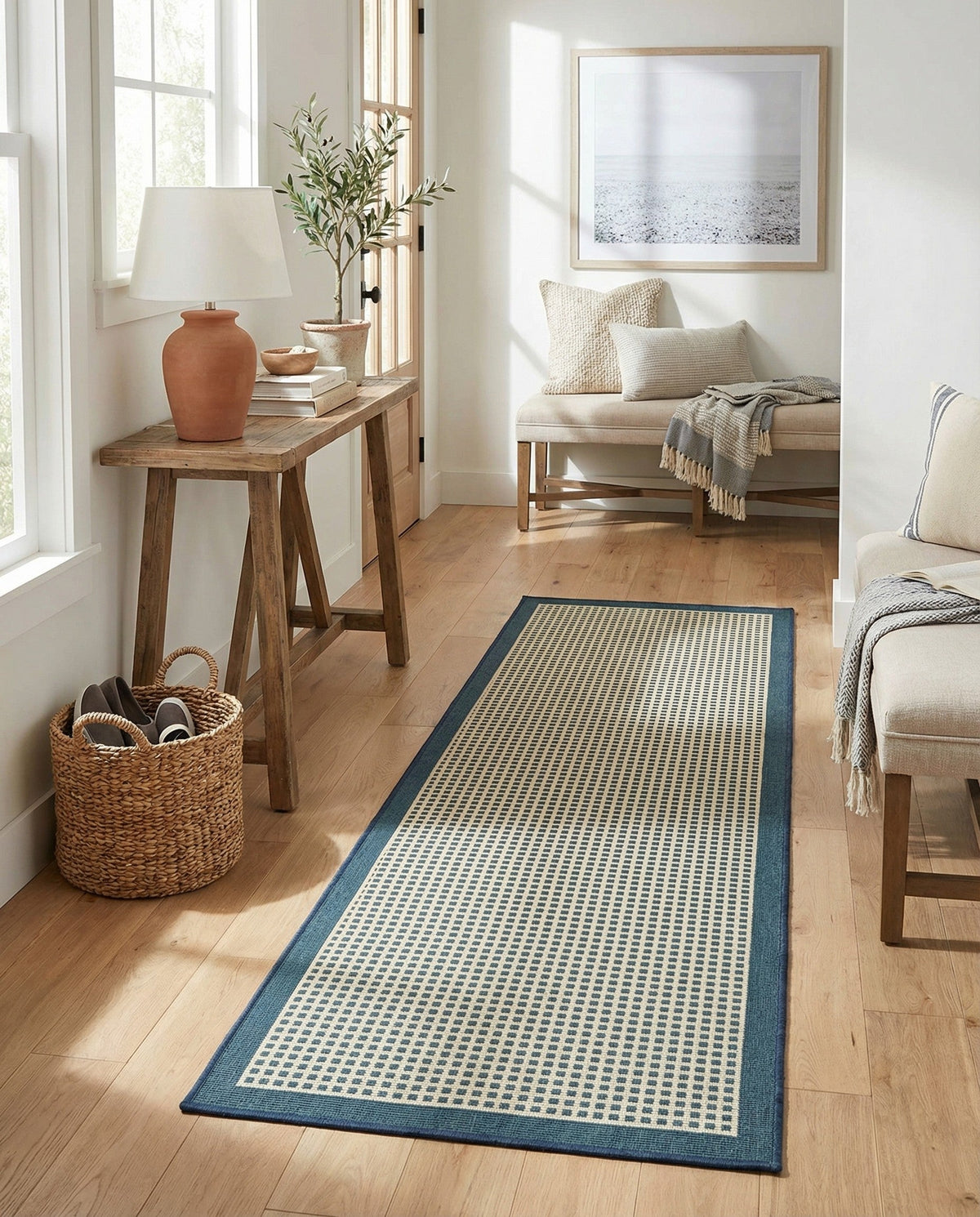 Terrace Fringe Collection Area Rug - Oceanside Runner Navy Blue  lifestyle 63