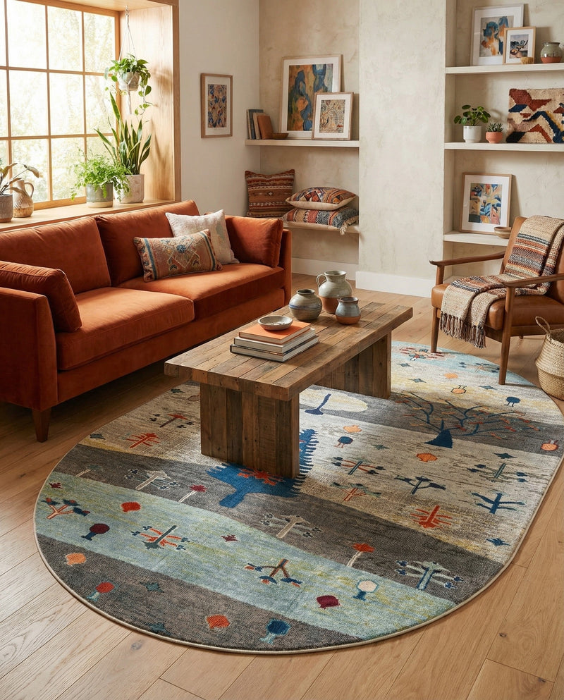 Colorburst Oasis Collection Area Rug -  Mosaic Oval Ivory Gray Blue  lifestyle 42