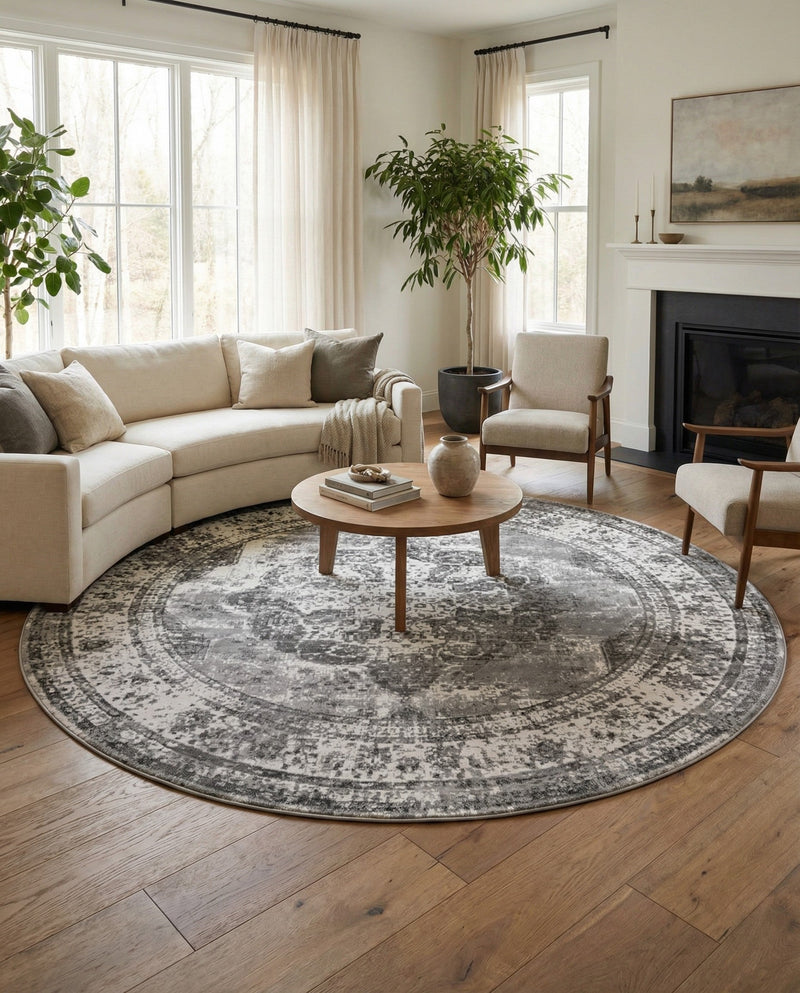 Riviera Elegance Collection Area Rug -  Menton (Gray) Round Gray  lifestyle 62