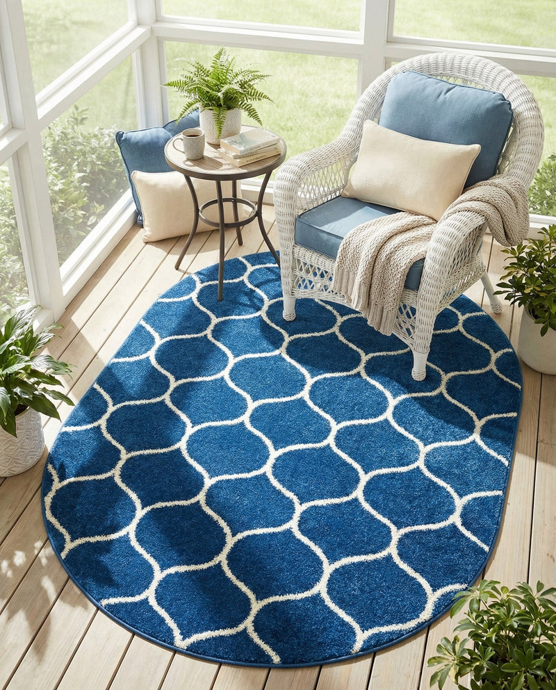 Trellis Mosaic Collection Area Rug -  Pergolatown (Navy Blue) Oval Navy Blue  lifestyle 71