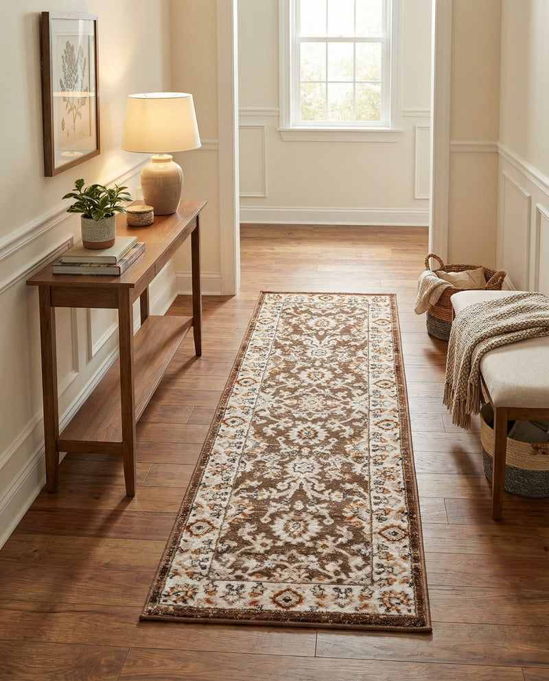 Savannah Elegance Collection Area Rug - Augusta (Brown) Runner Brown  lifestyle 65