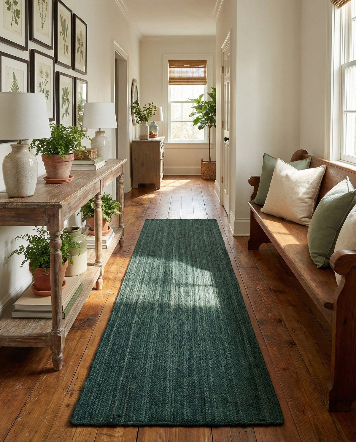 Woven Seaside Jute Collection Area Rug - Martha's Runner Green  lifestyle 97