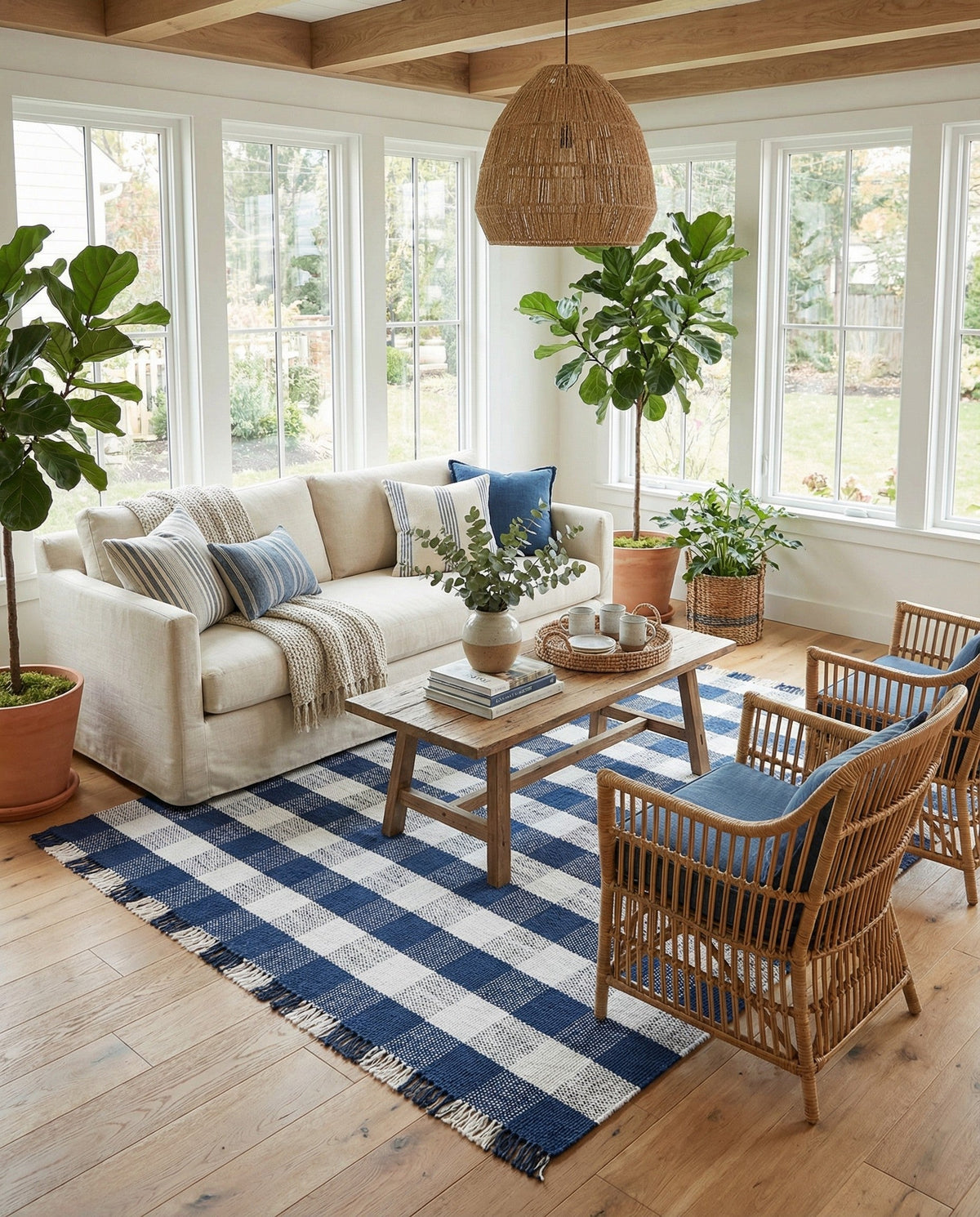 Sustainable Grid Indoor-Outdoor Oasis Collection Area Rug - Savannah Square Navy Blue  lifestyle 196