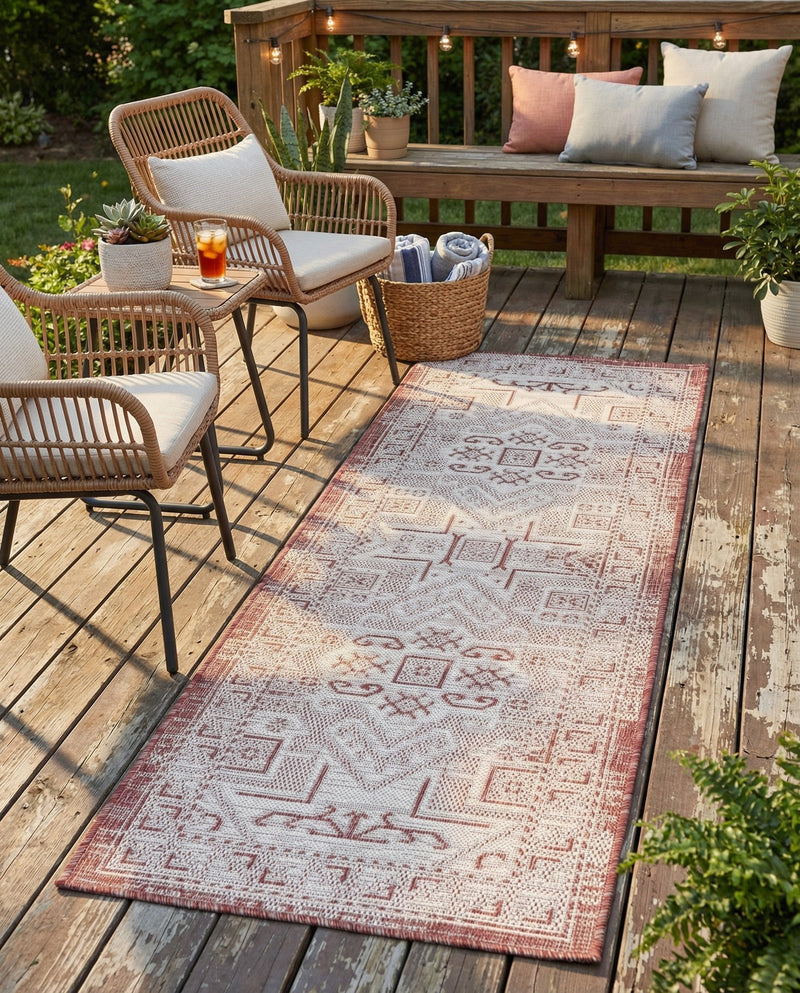 Tribal Terrace Treasures Collection Area Rug - Mayan Marina (Rust Red) Runner Rust Red  lifestyle 54