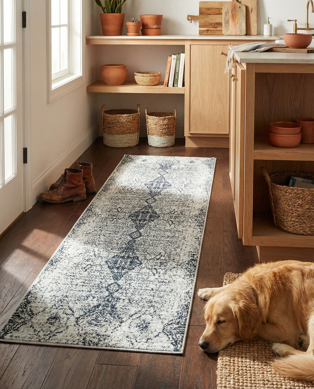Aegean Elegance Washables Collection Area Rug -  Naxos Runner Black and White  lifestyle 134