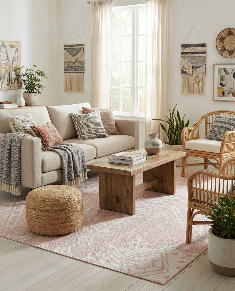 Desert Nomad Terrace Collection Area Rug - Sahara (Pink) Rectangle Pink  lifestyle 4