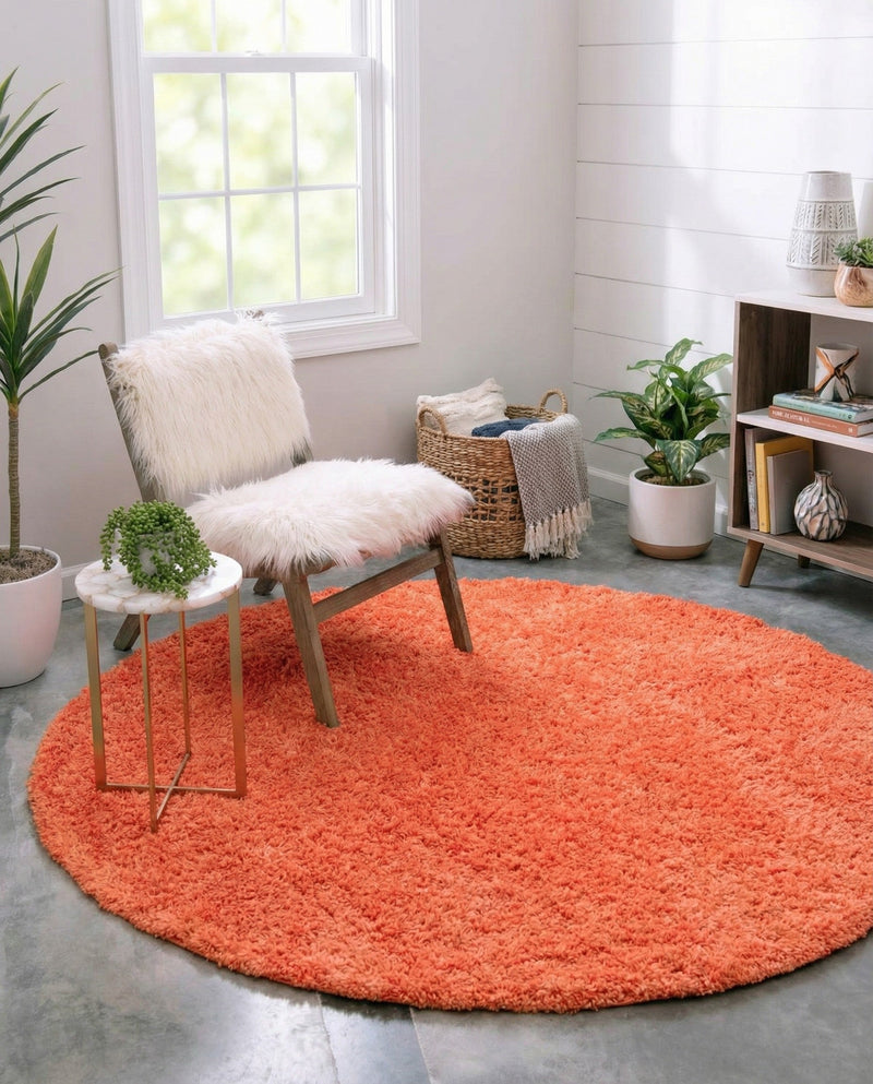 Plush Oasis Collection Area Rug - Serenity (Tiger Orange) Round Tiger Orange  lifestyle 33