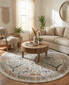 Seville Stripes Collection Area Rug -  Malaga (Ivory) Round Ivory  lifestyle 78