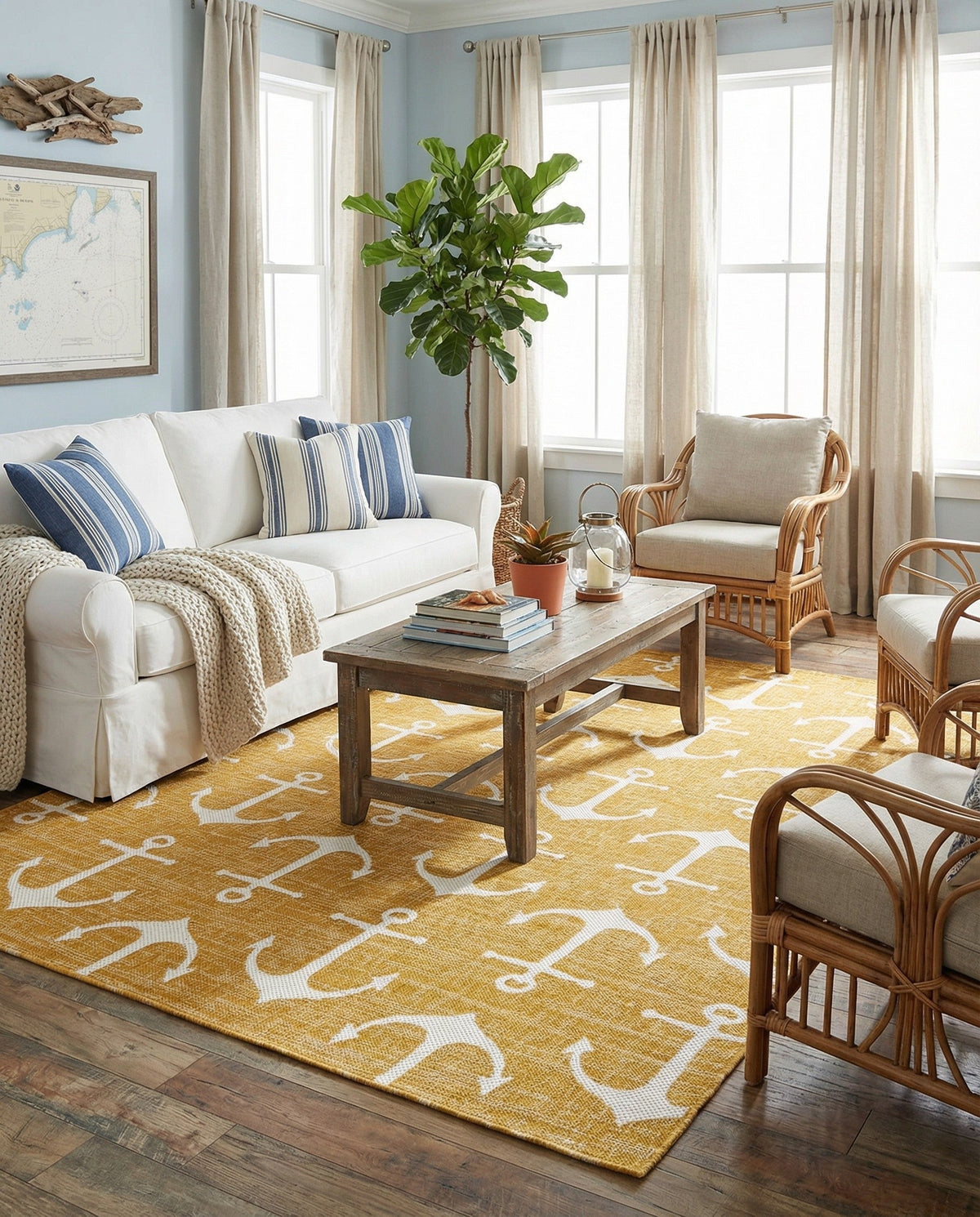 Seaside Haven Rugs Collection Area Rug - Sapphire (Yellow) Rectangle Yellow  lifestyle 8