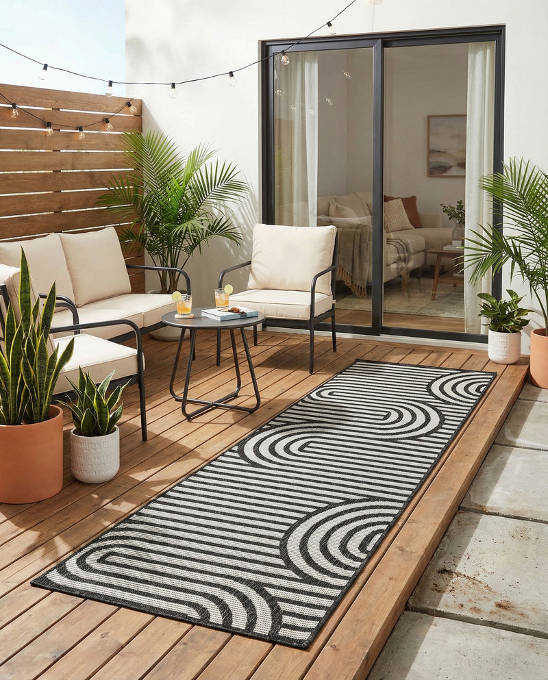 Urban Terrace Collection Area Rug -  Uptown Runner Black and White  lifestyle 27