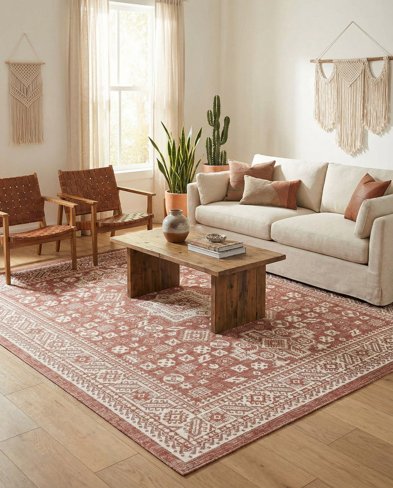 Tribal Terrace Treasures Collection Area Rug -  Incan Isle (Rust Red) Rectangle Rust Red  lifestyle 11