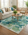 Seaside Blooms Collection Area Rug -  Flora Rectangle Blue Green  lifestyle 55