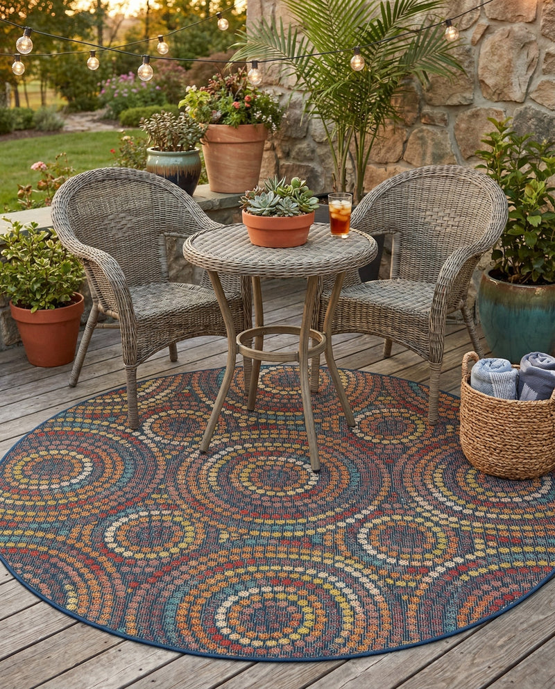 Coastal Terrace Collection Area Rug -  Lagoon Round Multi  lifestyle 71