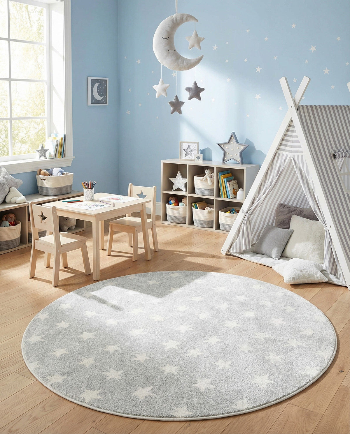 Wonder Tykes Collection Area Rug -  Mosaic Round Cloud Gray  lifestyle 147