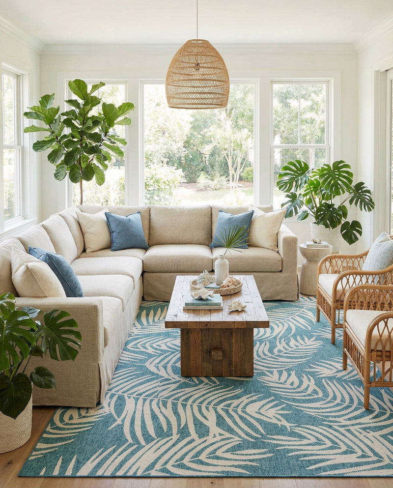 Seaside Blooms Collection Area Rug - Verdure (Light Aqua) Rectangle Light Aqua  lifestyle 21