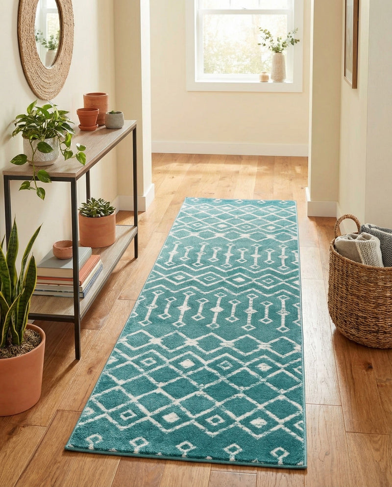Marrakech Lattice Collection Area Rug - Medina (Turquoise) Runner Turquoise  lifestyle 36