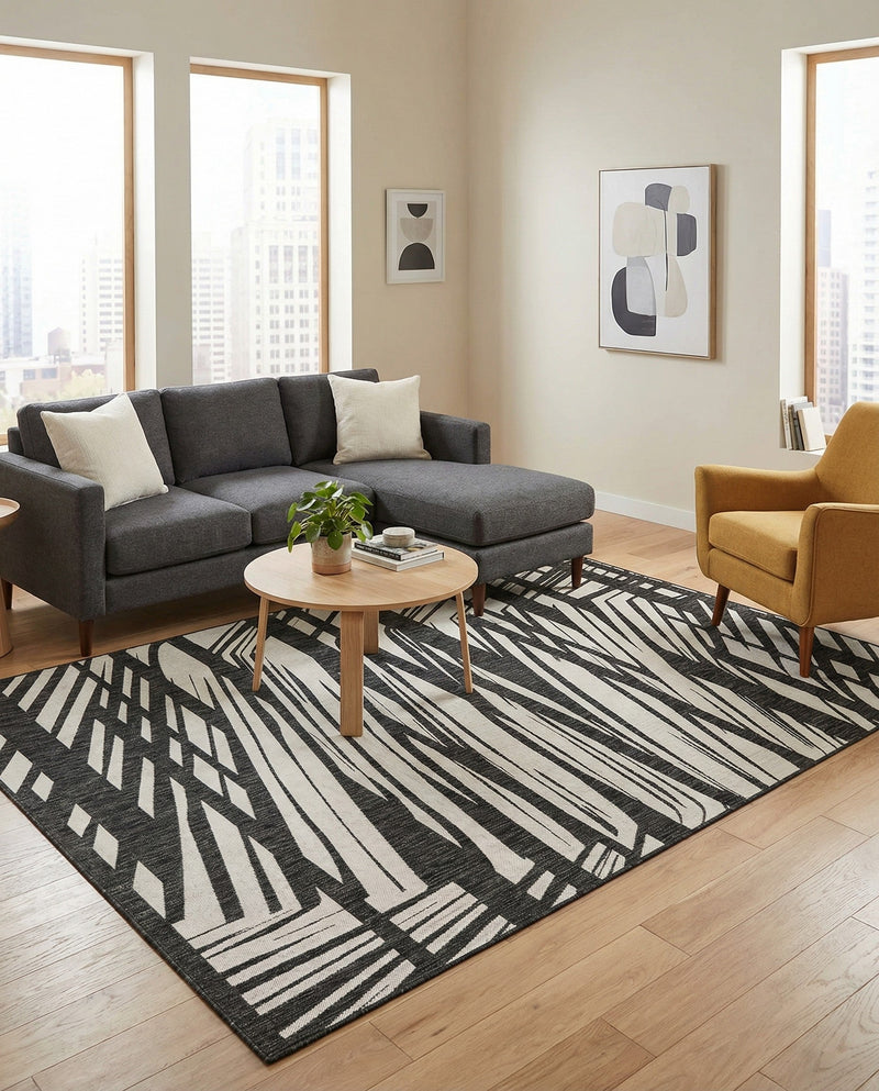 Urban Terrace Collection Area Rug -  Queens Rectangle Black and White  lifestyle 19