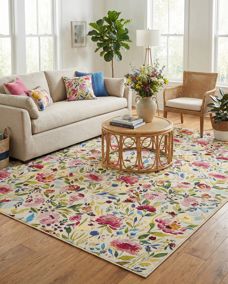 Seaside Blooms Collection Area Rug -  Meadow Rectangle Multi  lifestyle 17