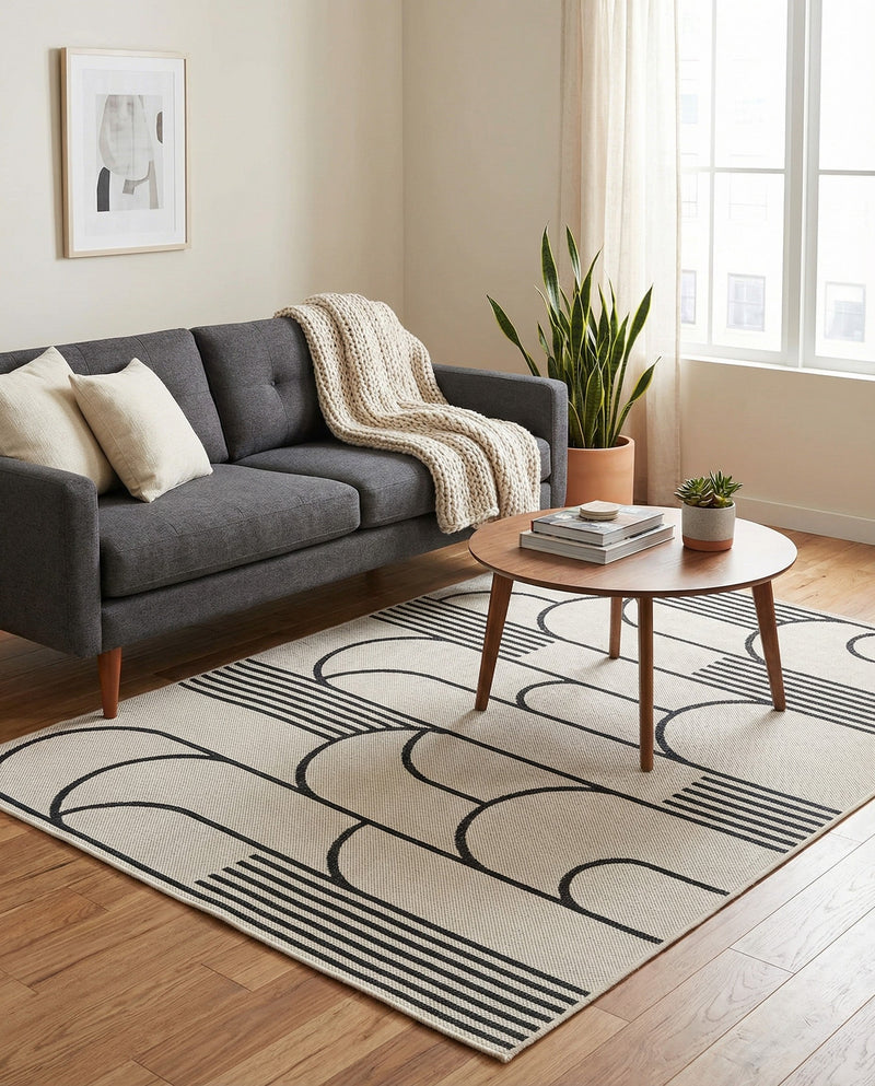 Urban Terrace Collection Area Rug -  Greenwich Rectangle White and Black  lifestyle 5