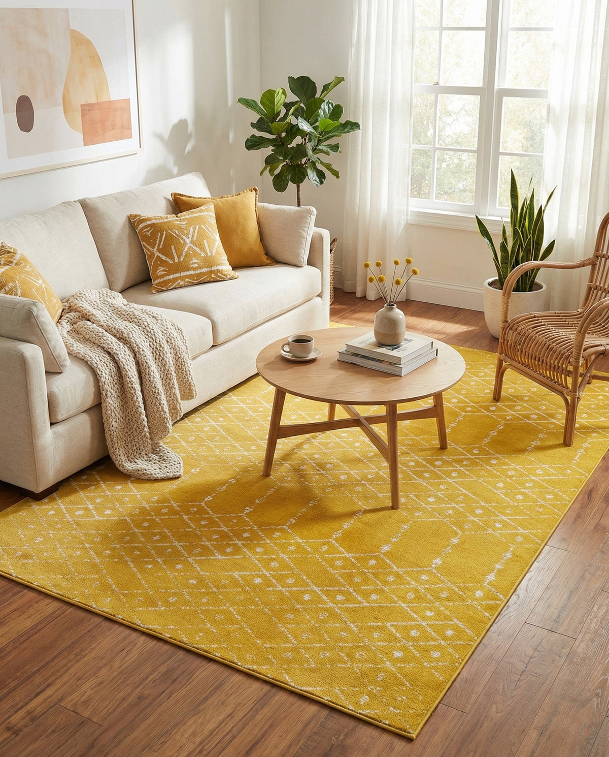 Marrakesh Lattice Collection Area Rug - Casablanca (Yellow) Rectangle Yellow  lifestyle 6