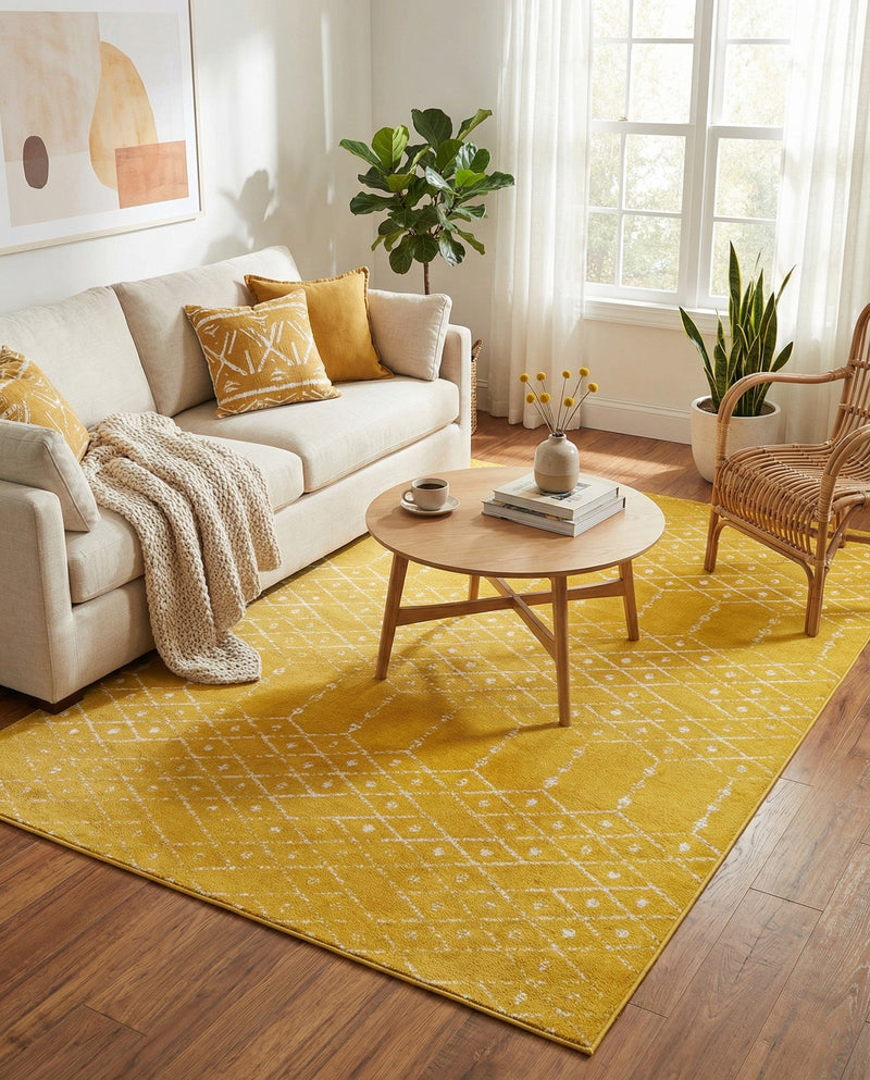 Marrakesh Lattice Collection Area Rug - Casablanca (Yellow) Rectangle Yellow  lifestyle 6