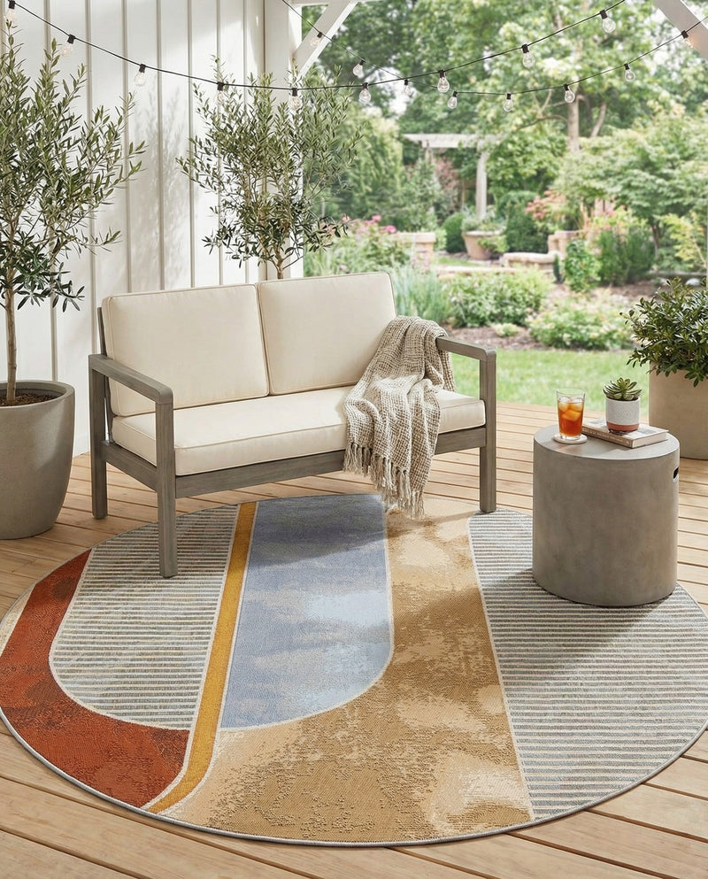 Urban Terrace Collection Area Rug -  Deck Round Multi  lifestyle 62