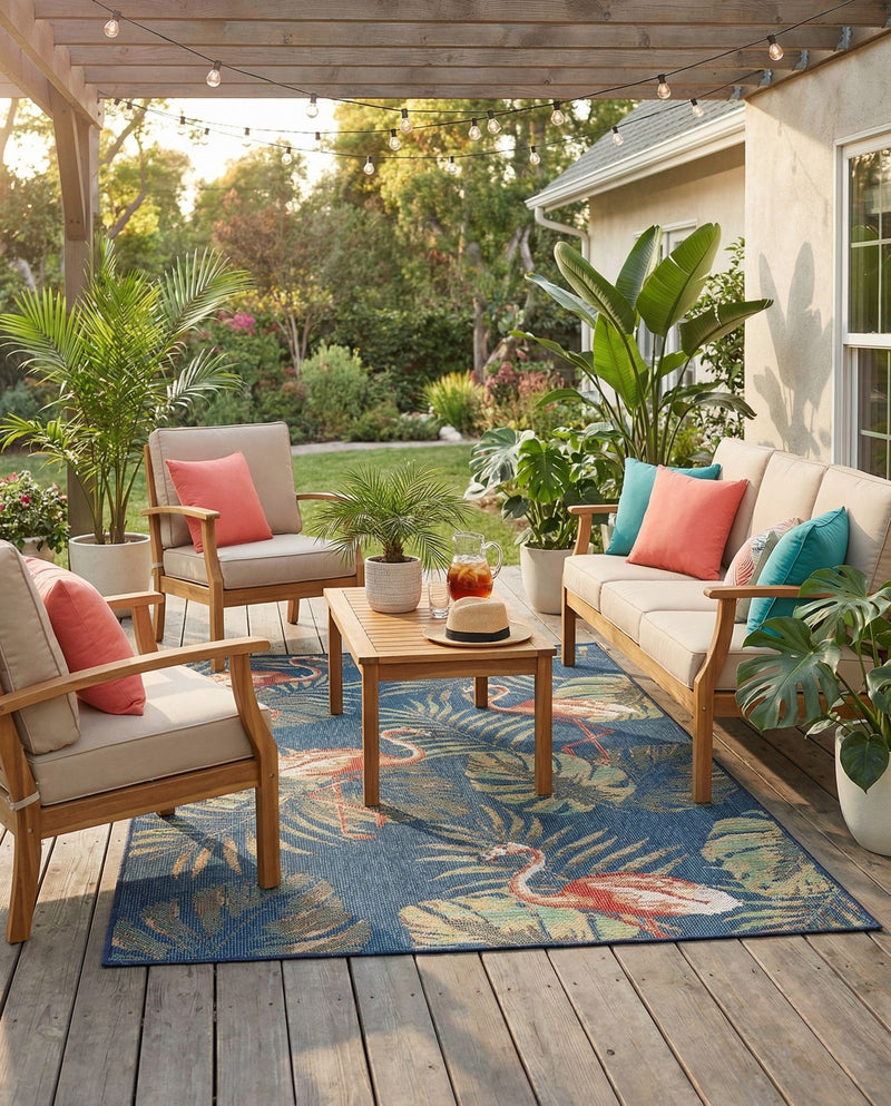 Coastal Terrace Collection Area Rug - Seabreeze Rectangle Navy Blue  lifestyle 7