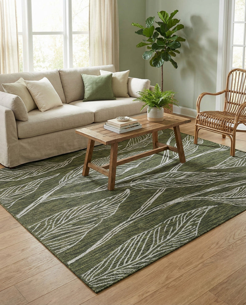 Seaside Blooms Collection Area Rug -  Evergreen (Green) Rectangle Green  lifestyle 24