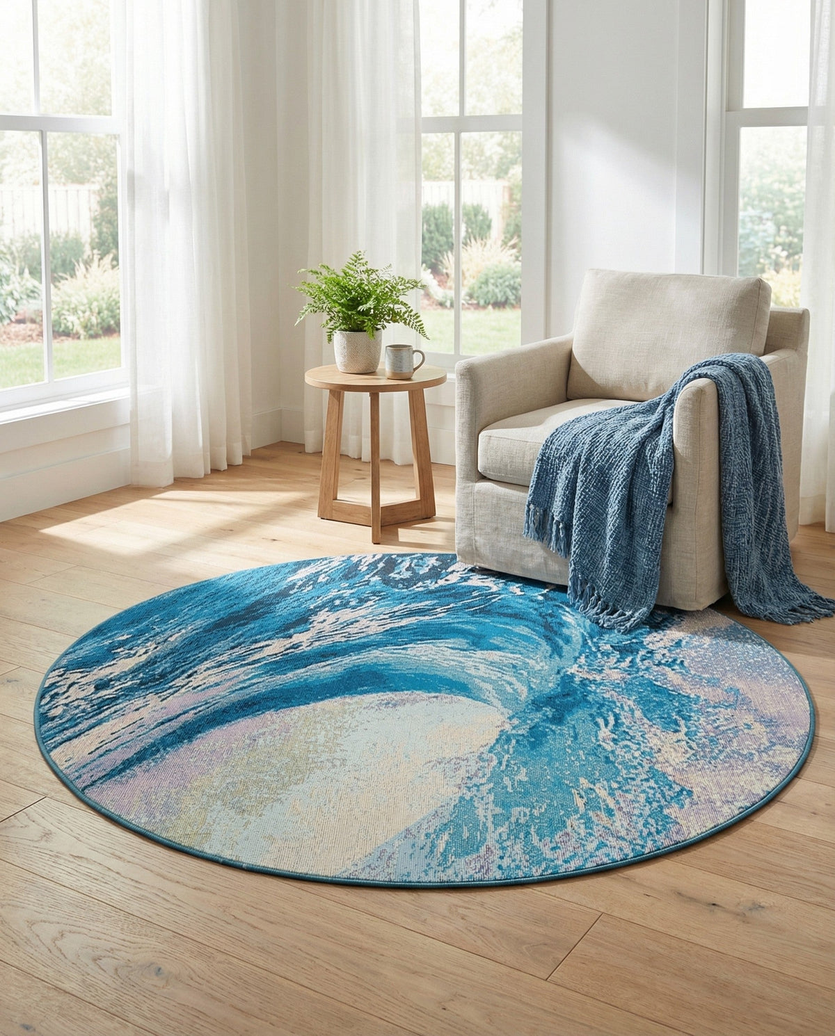 Urban Terrace Collection Area Rug - Veranda Round Blue  lifestyle 47